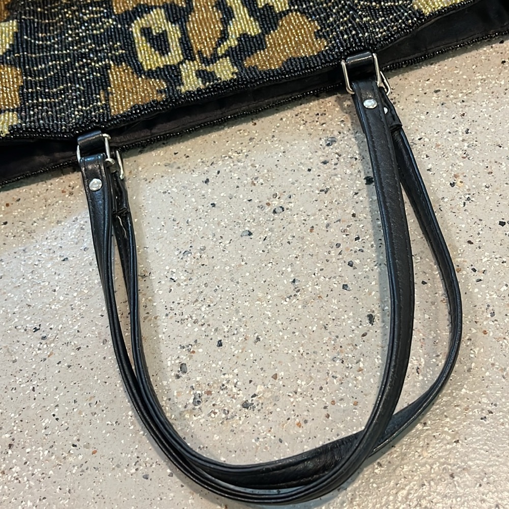 VINTAGE CHRISTIANA ANIMAL PRINT FULL BEADED SHOULDER BAG BLK GOLD TAN - Picture 9 of 12